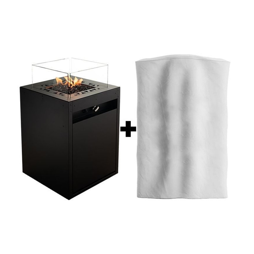 Planika - Outdoor-Gaskamin 79,7x48 cm 10kW 1xAAA schwarz + Schutzabdeckung