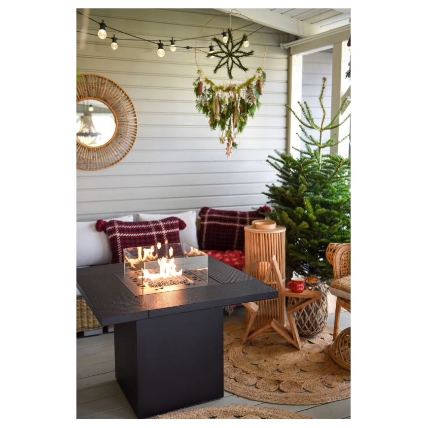Planika - Outdoor-Gaskamin 79,7x90 cm 10kW 1xAAA schwarz + Schutzabdeckung
