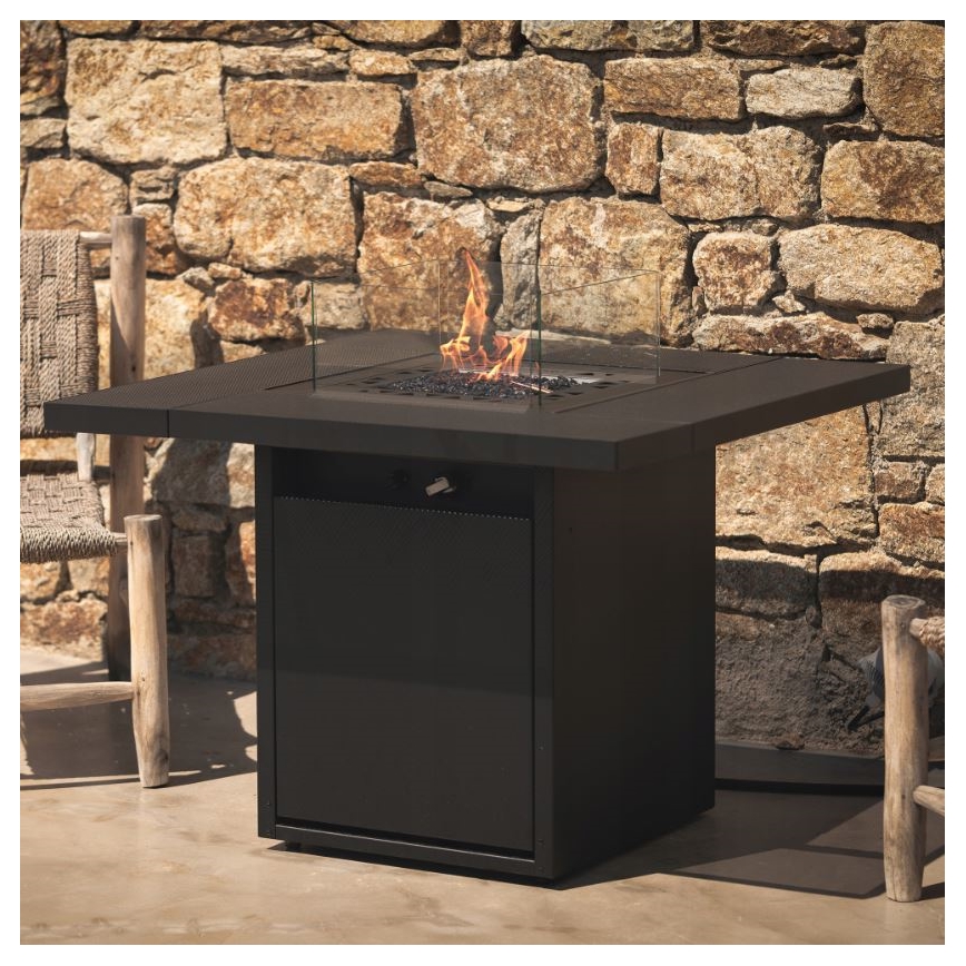 Planika - Outdoor-Gaskamin 79,7x90 cm 10kW 1xAAA schwarz + Schutzabdeckung