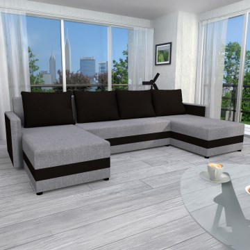 Polster-U-Sofa BRISTOL – universell, ausklappbar, grau/schwarz