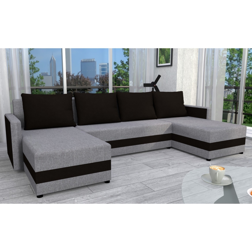 Polster-U-Sofa BRISTOL – universell, ausklappbar, grau/schwarz