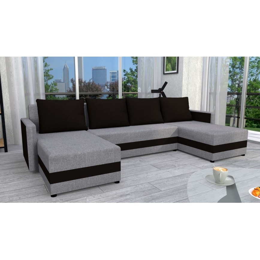 Polster-U-Sofa BRISTOL – universell, ausklappbar, grau/schwarz