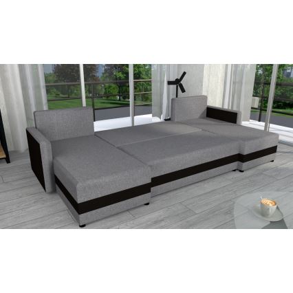 Polster-U-Sofa BRISTOL – universell, ausklappbar, grau/schwarz
