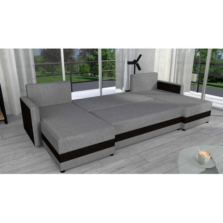 Polster-U-Sofa BRISTOL – universell, ausklappbar, grau/schwarz