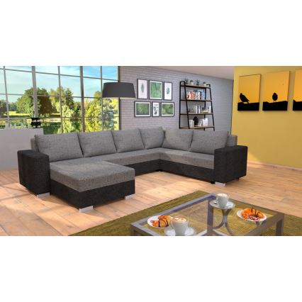 Polsterbare universelle U-förmige Schlafcouch YORK in Braun/Beige