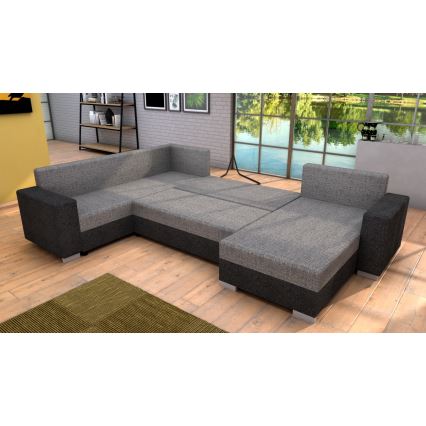 Polsterbare universelle U-förmige Schlafcouch YORK in Braun/Beige