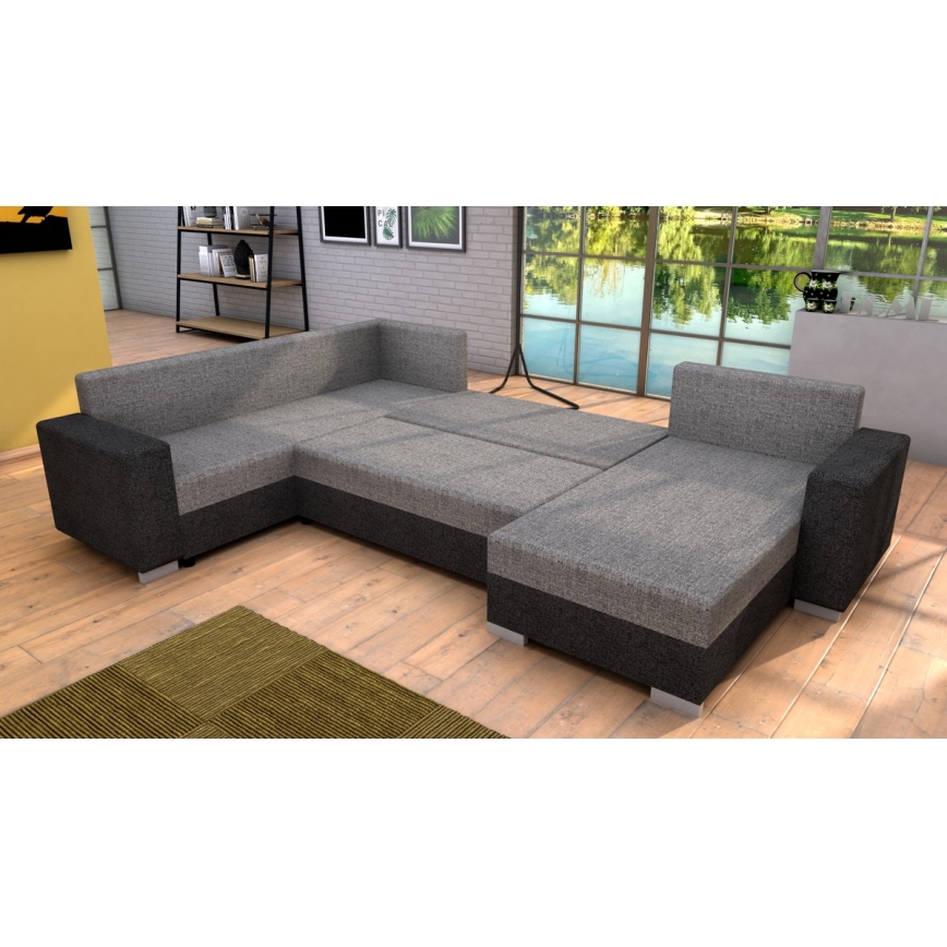 Polsterbare universelle U-förmige Schlafcouch YORK in Braun/Beige
