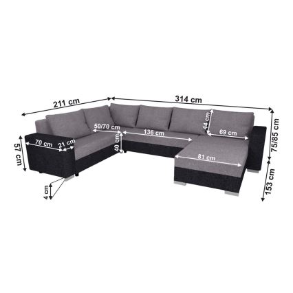 Polsterbare universelle U-förmige Schlafcouch YORK in Braun/Beige