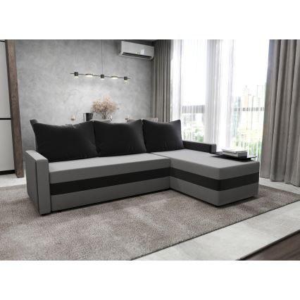 Polsterbare universelle Eckcouch mit Schlaffunktion in L-Form BRISTOL grau/schwarz