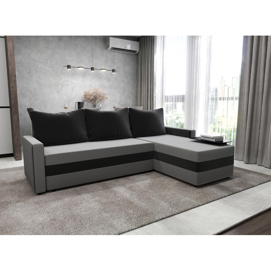 Polsterbare universelle Eckcouch mit Schlaffunktion in L-Form BRISTOL grau/schwarz
