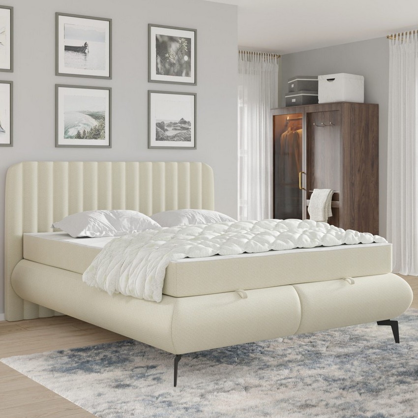 Polsterbett ALEXA 140x200 cm mit Matratzen und Stauraum, beige