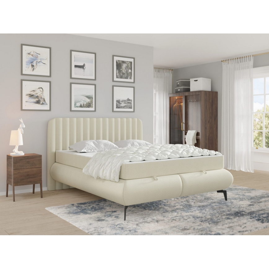 Polsterbett mit Matratzen und Stauraum ALEXA 160x200 cm Beige