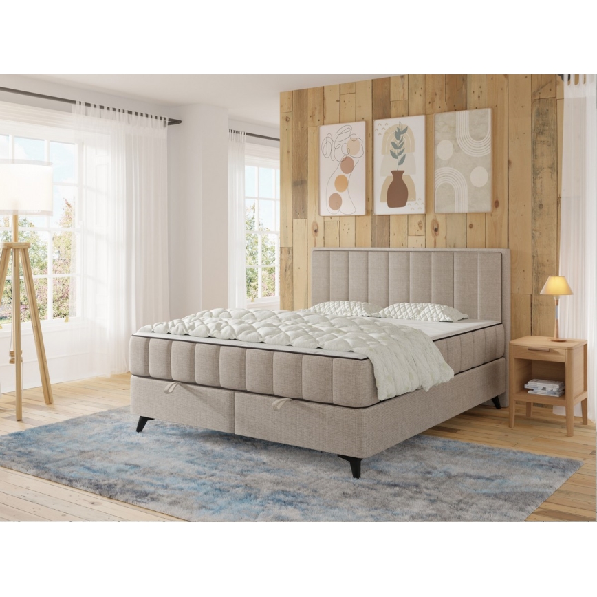 Polsterbett mit Matratzen und Topper, mit Stauraum ALICIA 140x200 cm beige