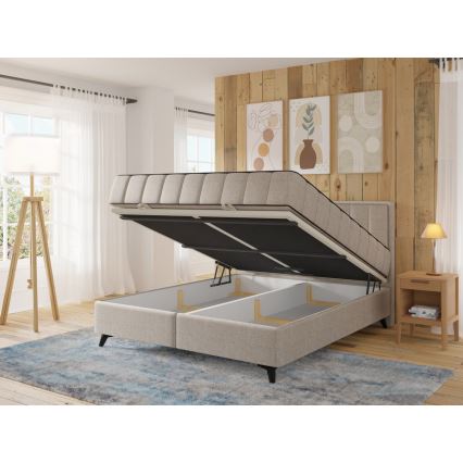 Polsterbett mit Matratzen und Topper, mit Stauraum ALICIA 140x200 cm beige