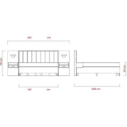 Polsterbett mit Matratzen und Topper, mit Stauraum ALICIA 140x200 cm beige