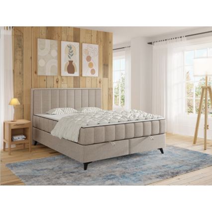 Polsterbett mit Matratzen und Topper sowie Stauraum ALICIA 180x200 cm Beige