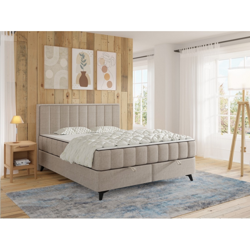 Polsterbett mit Matratzen und Topper sowie Stauraum ALICIA 180x200 cm Beige