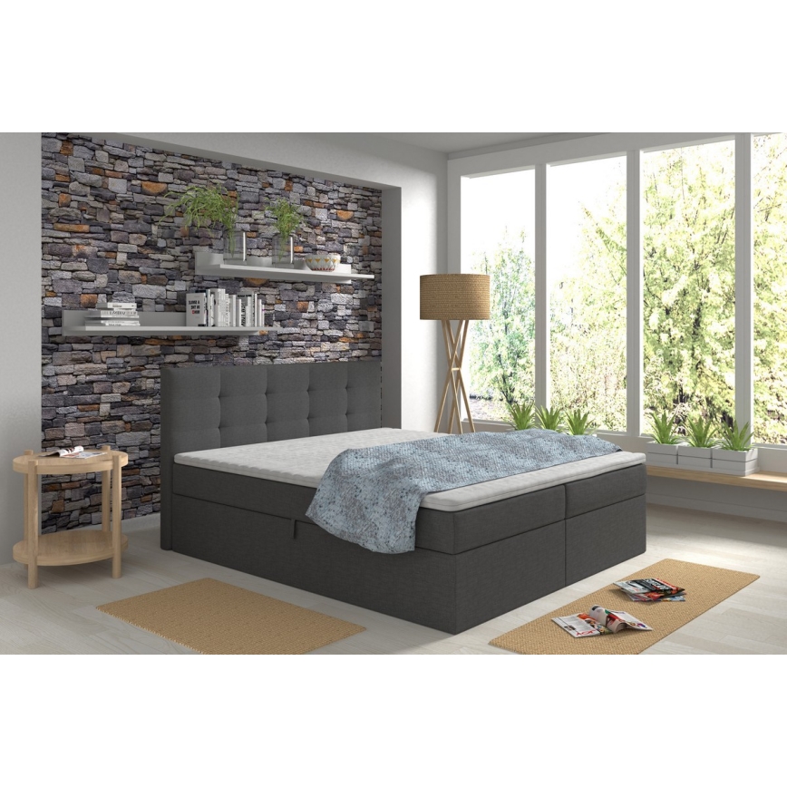 Polsterbett mit Matratzen und Topper sowie Stauraum EMBER 160x200 cm Anthrazit