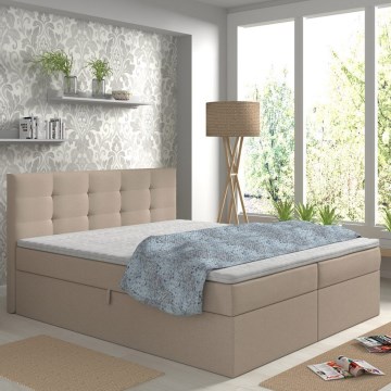 Polsterbett EMBER 180x200 cm, beige, inklusive Matratzen und Topper mit praktischem Stauraum
