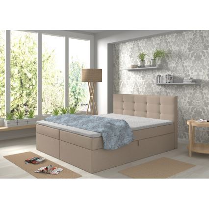 Polsterbett mit Matratzen und Topper sowie Stauraum EMBER 180x200 cm beige