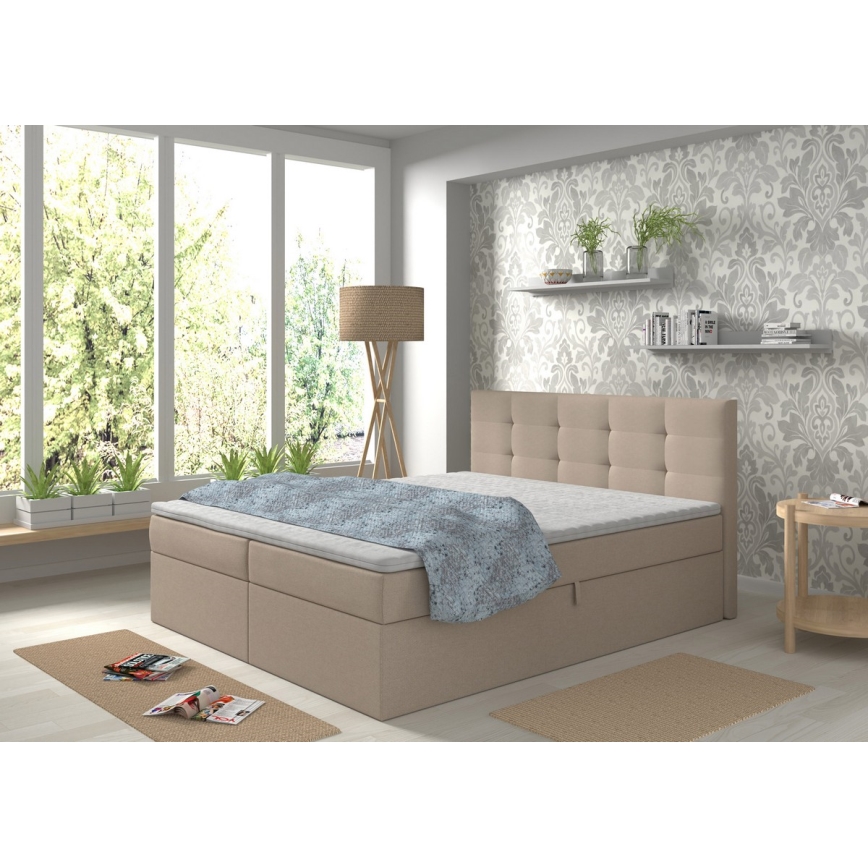 Polsterbett mit Matratzen und Topper sowie Stauraum EMBER 180x200 cm beige