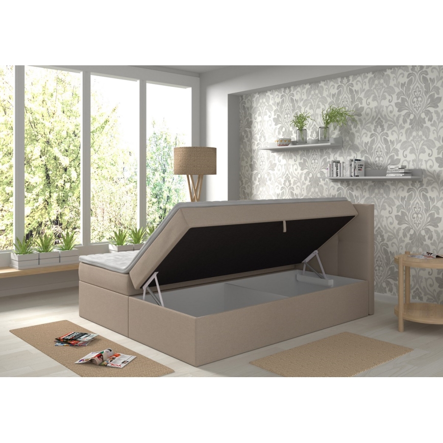 Polsterbett mit Matratzen und Topper sowie Stauraum EMBER 180x200 cm beige