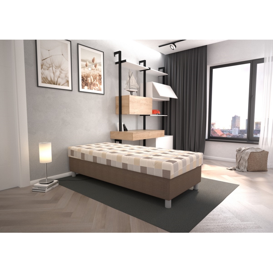 Polsterbett GEORGE 90x200 cm mit Stauraum und inklusive Matratze, braun