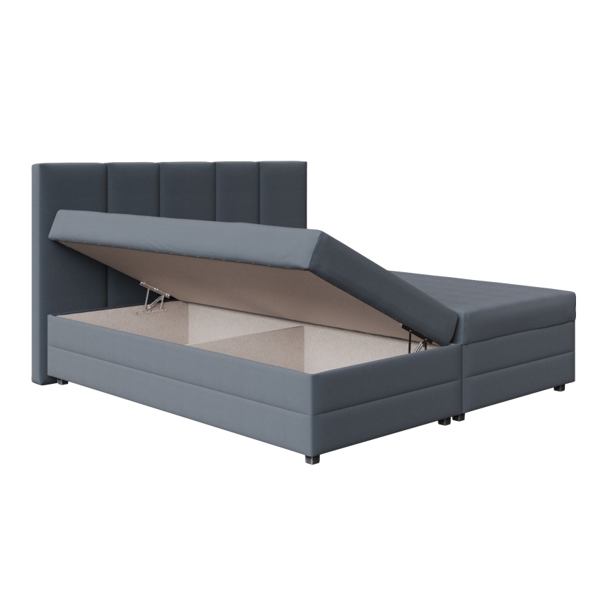 Polsterbett ISABEL 180x200 mit Federkernmatratze und Bettkasten, grau