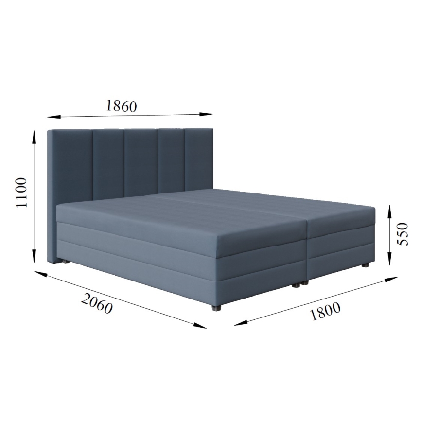 Polsterbett ISABEL 180x200 mit Federkernmatratze und Bettkasten, grau