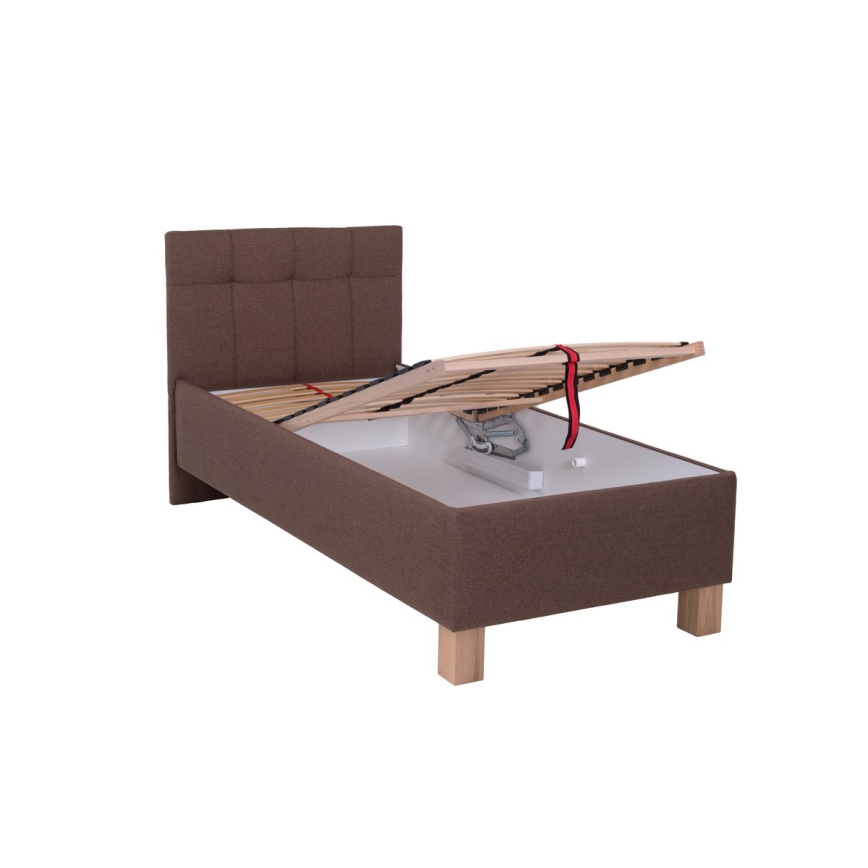 Polsterbett MARIA ONE 90x200 cm – mit Stauraum, ohne Matratze, braun