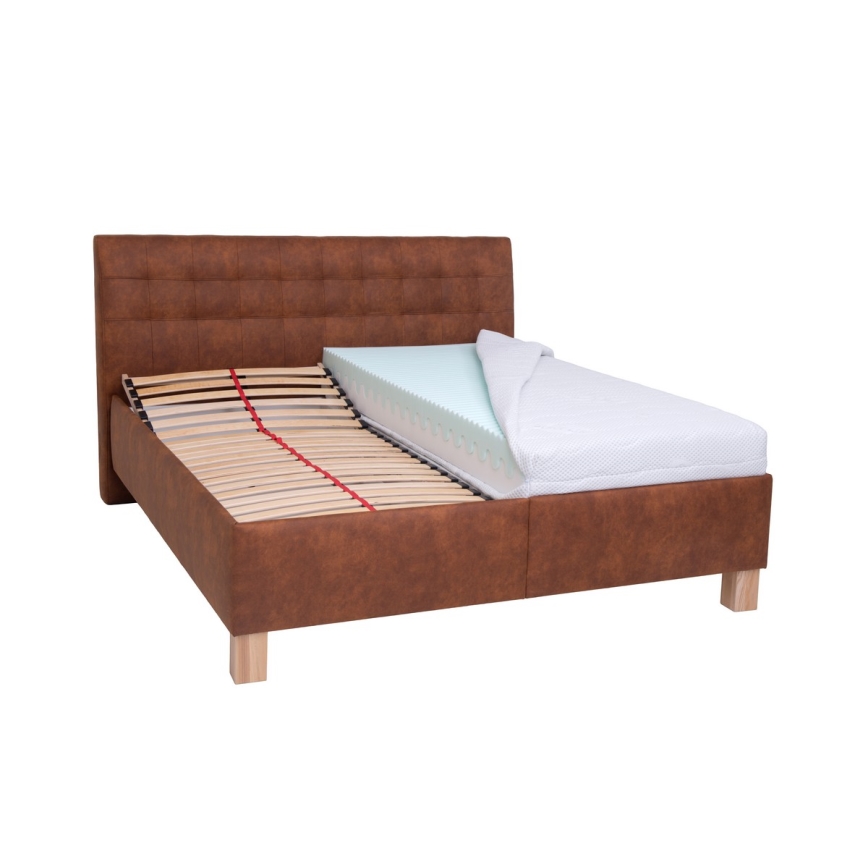 Polsterbett mit Matratze und Stauraum VIOLET 160x200 cm cognac braun