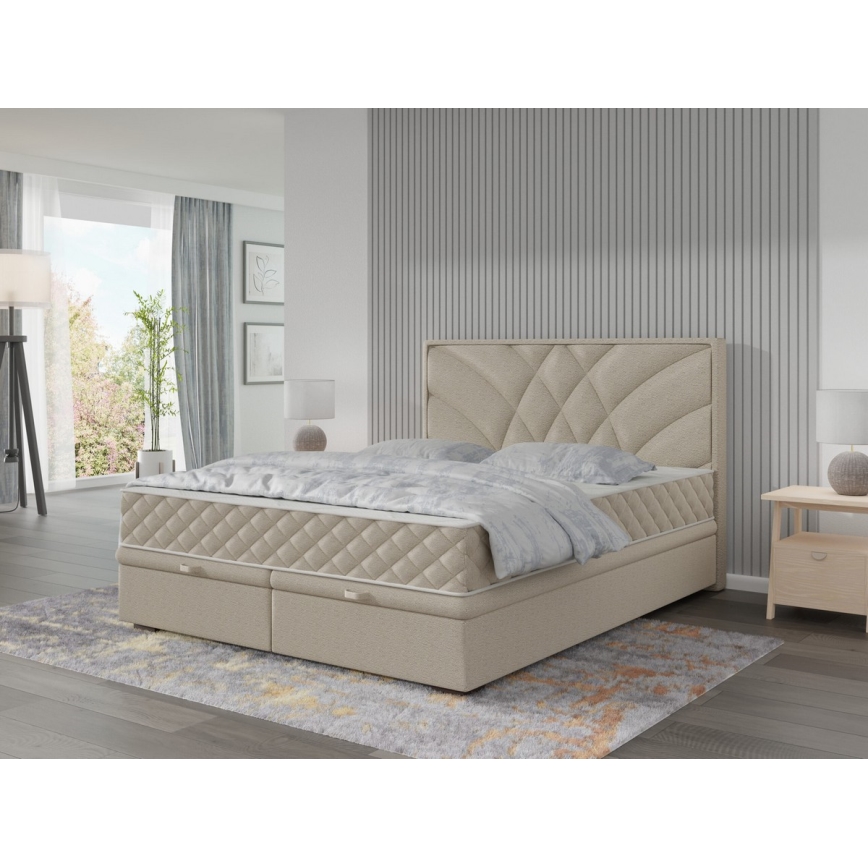 Polsterbett mit Matratzen und Stauraum GINA 180x200 cm beige