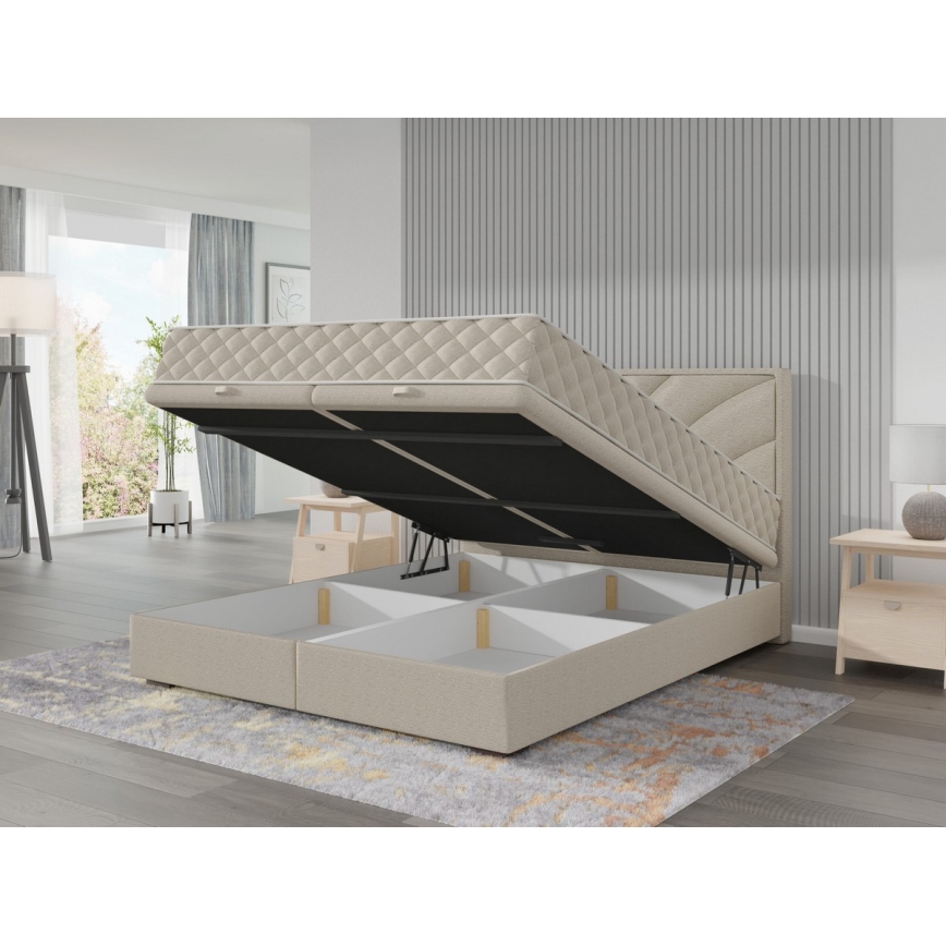 Polsterbett mit Matratzen und Stauraum GINA 180x200 cm beige