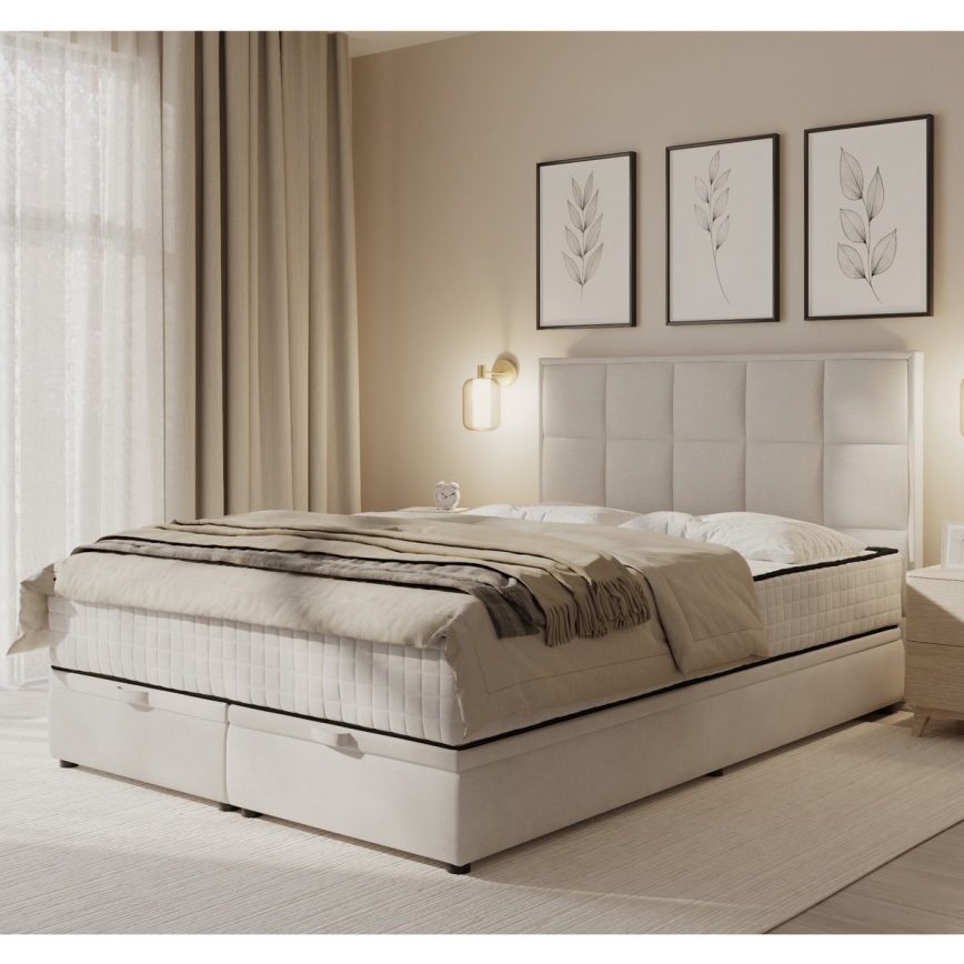 Polsterbett mit Matratzen und Stauraum GRACE 160x200 cm beige