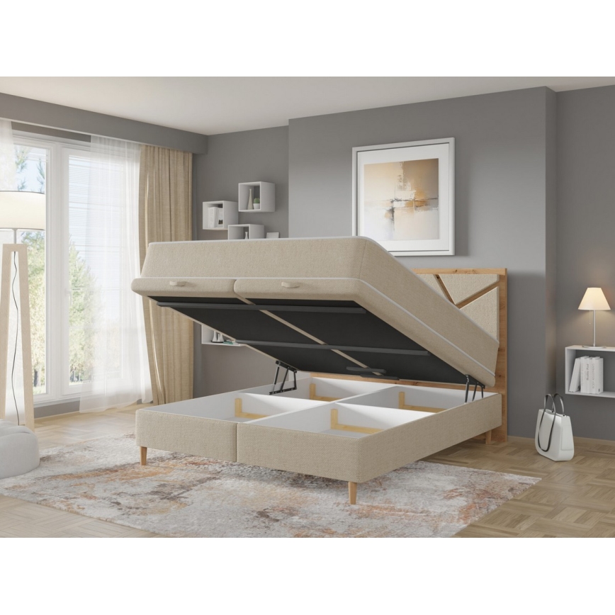 Polsterbett mit Matratzen und Stauraum NAOMI 140x200 cm beige