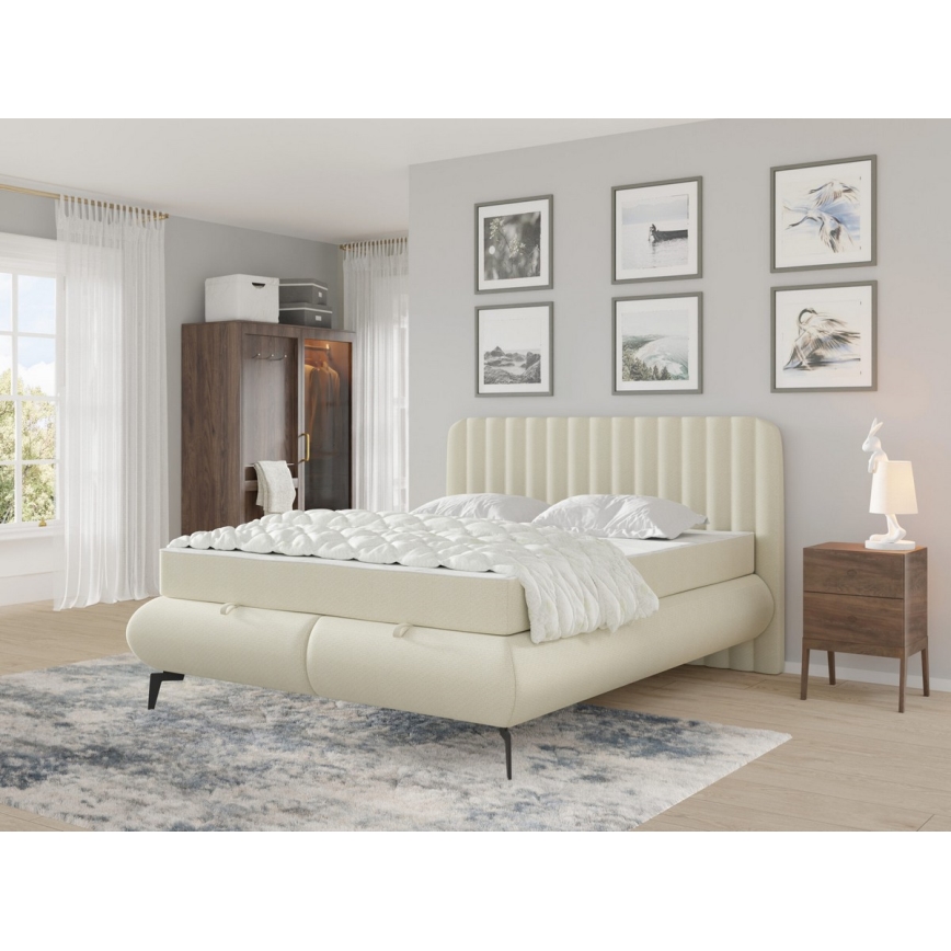 Polsterbett mit Matratzen und Topper mit Stauraum ALEXA 160x200 cm beige