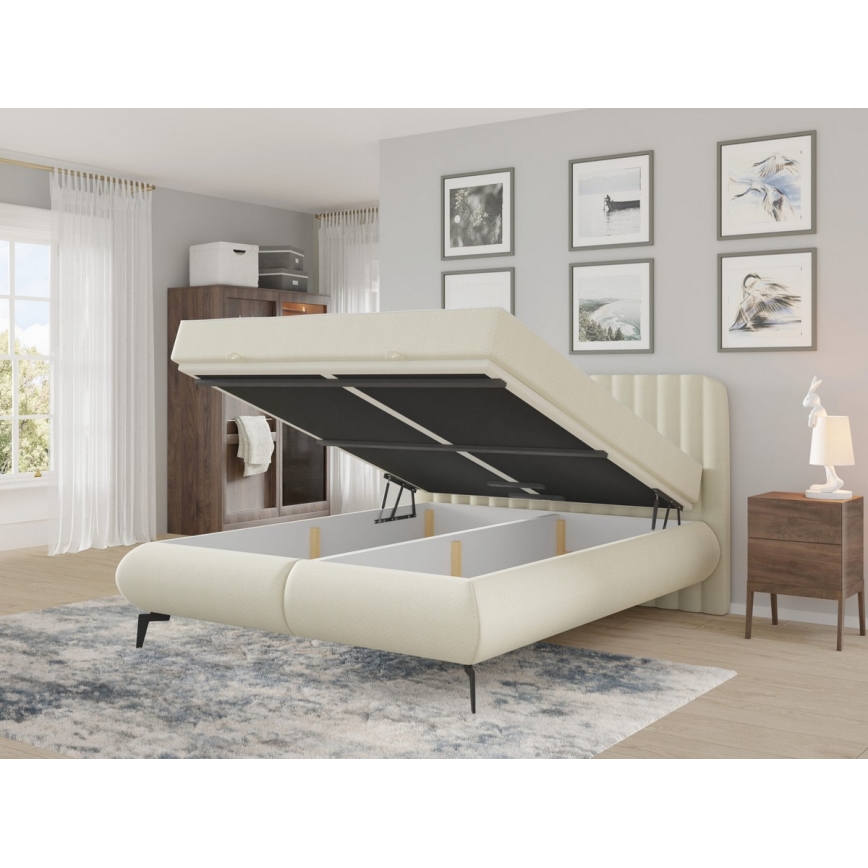 Polsterbett mit Matratzen und Topper mit Stauraum ALEXA 160x200 cm beige