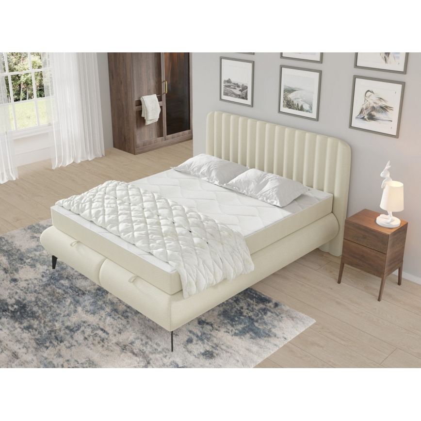 Polsterbett mit Matratzen und Topper mit Stauraum ALEXA 160x200 cm beige