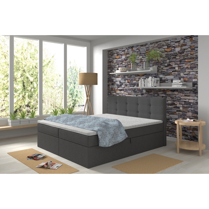 Polsterbett mit Matratzen und Topper sowie Stauraum EMBER 160x200 cm anthrazit