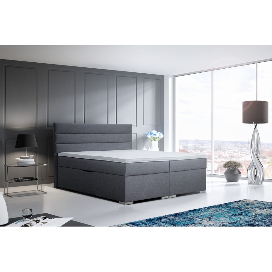 Polsterbett mit Stauraum und Matratzen mit Topper NEW BOLERO 160x200 cm grau