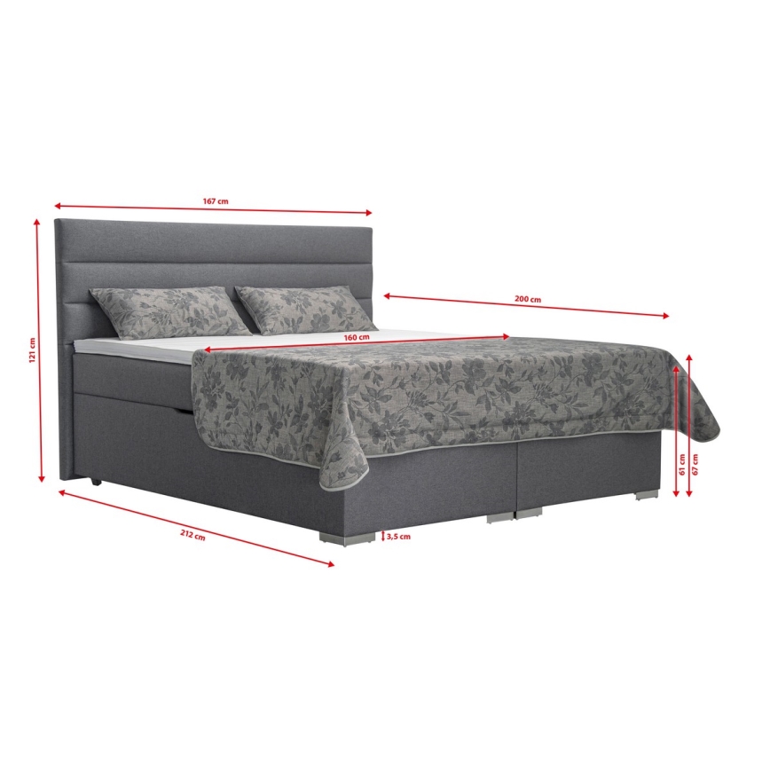 Polsterbett mit Stauraum und Matratzen mit Topper NEW BOLERO 160x200 cm grau