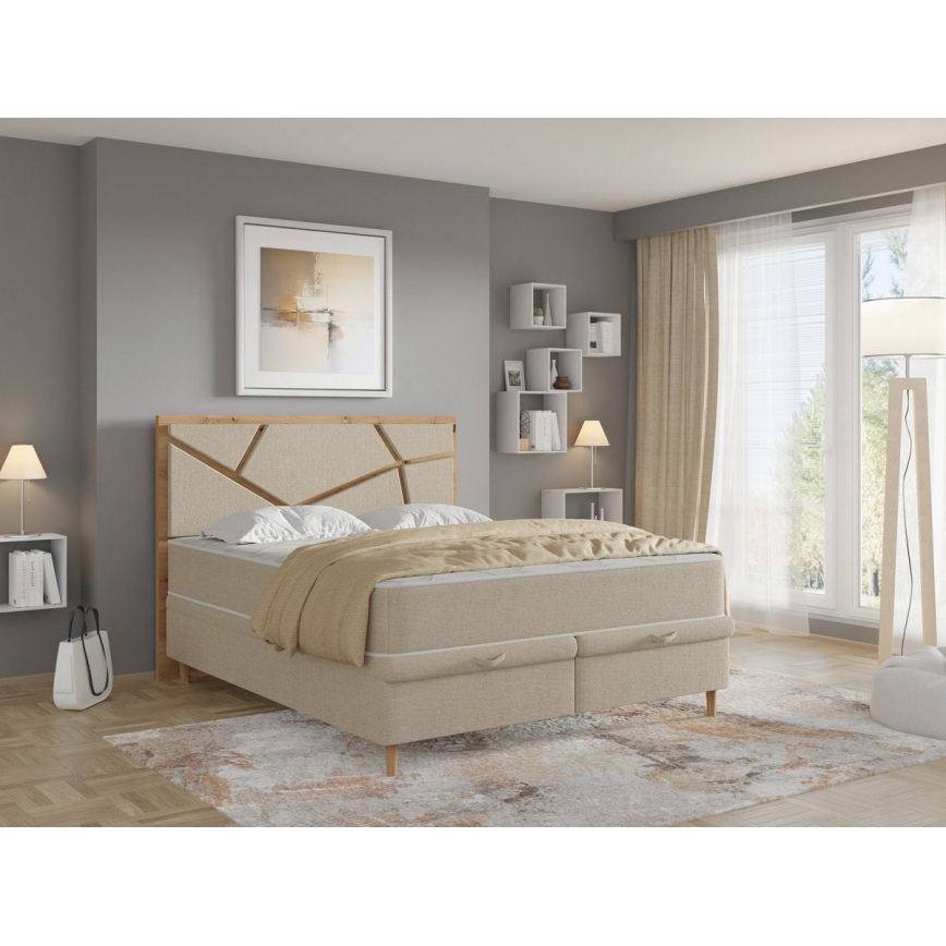 Polsterbett mit Matratzen und Stauraum NAOMI 180x200 cm Beige