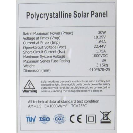 Polykristallines Photovoltaik-Solarmodul 30W/12V