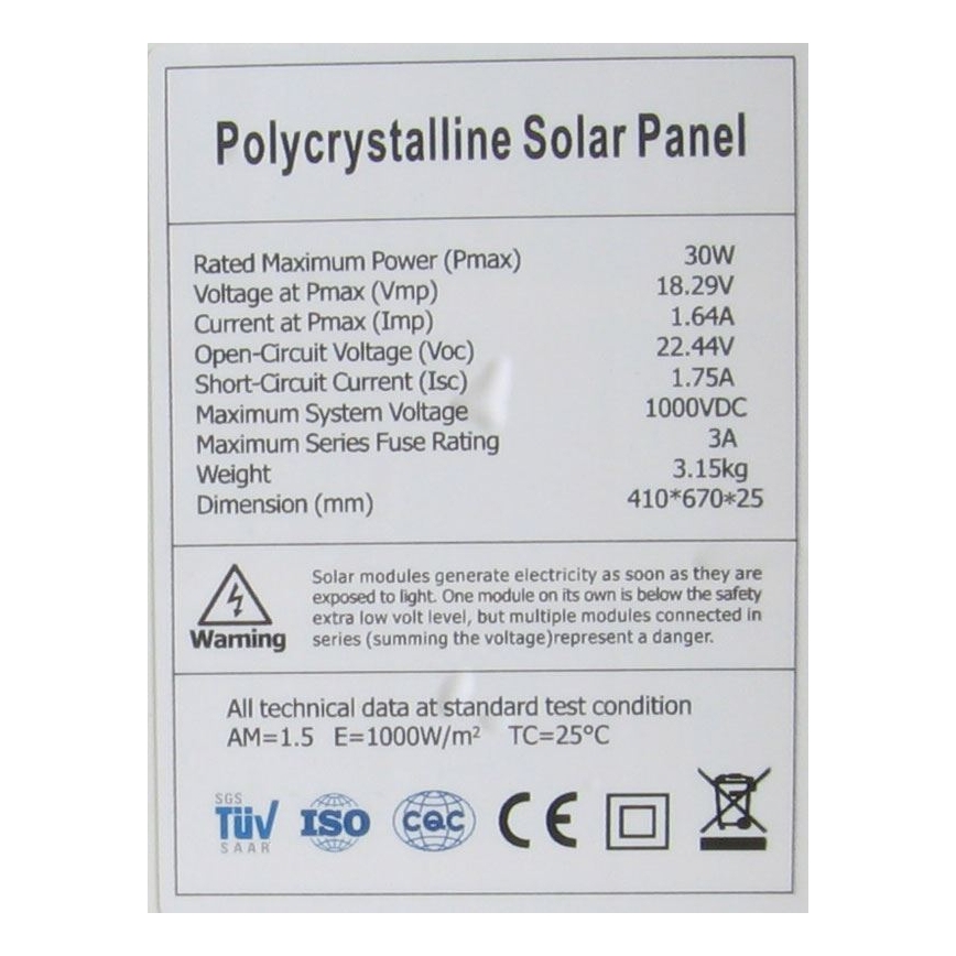 Polykristallines Photovoltaik-Solarmodul 30W/12V