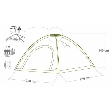 Pop-up-Zelt für 3-4 Personen PU 3000 mm grün