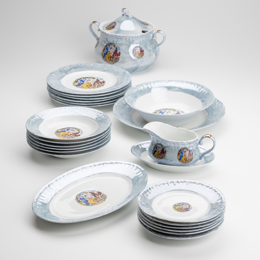 Porzellan-Essgeschirr 26 Teile blau mit geperltem Finish