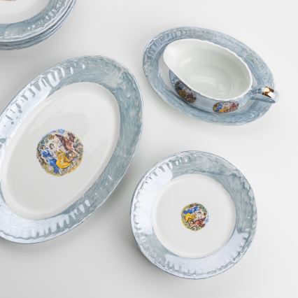 Porzellan-Essgeschirr 26 Teile blau mit geperltem Finish