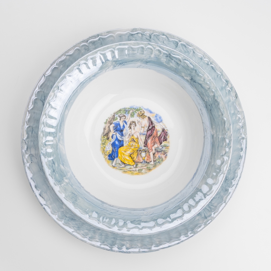 Porzellan-Essgeschirr 26 Teile blau mit geperltem Finish