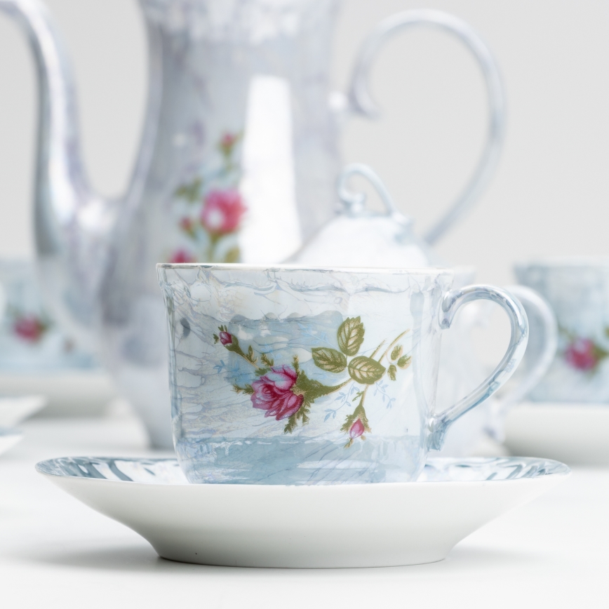 Porzellan-Teeservice Marmor blau rosa