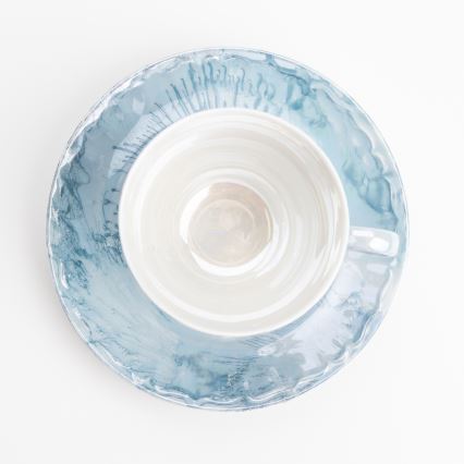Porzellan-Teeservice Marmor blau rosa